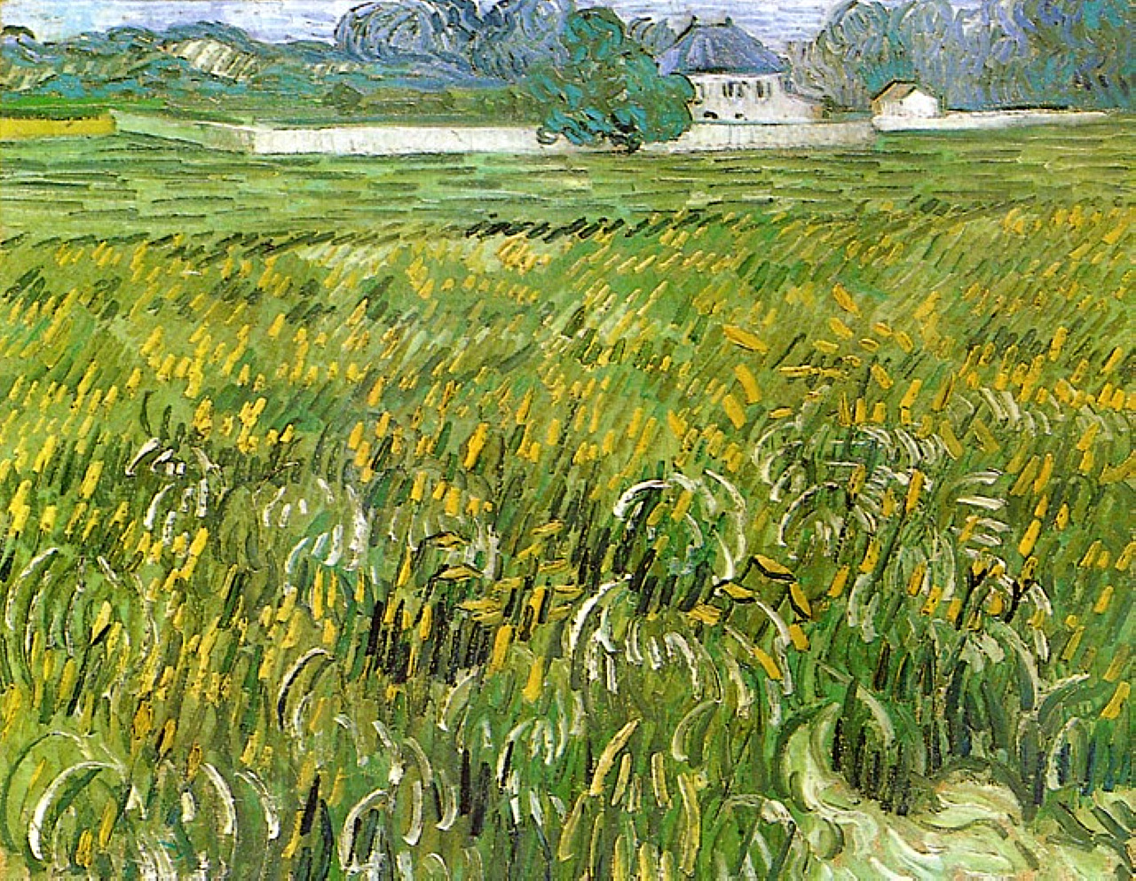 Wheat Field at Auvers with White House (1890) – Vincent van Gogh Tablo