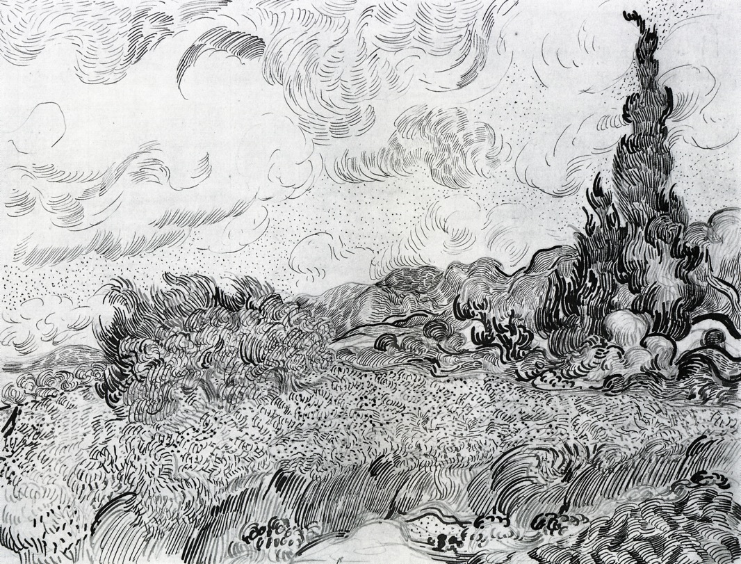 Wheat Field with Cypresses at the Haude Galline near Eygalieres (1889) Vincent van Gogh tablo - Dekolata