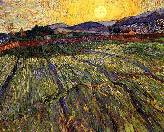 Wheat Field with Rising Sun (1889) Vincent van Gogh tablo - Dekolata