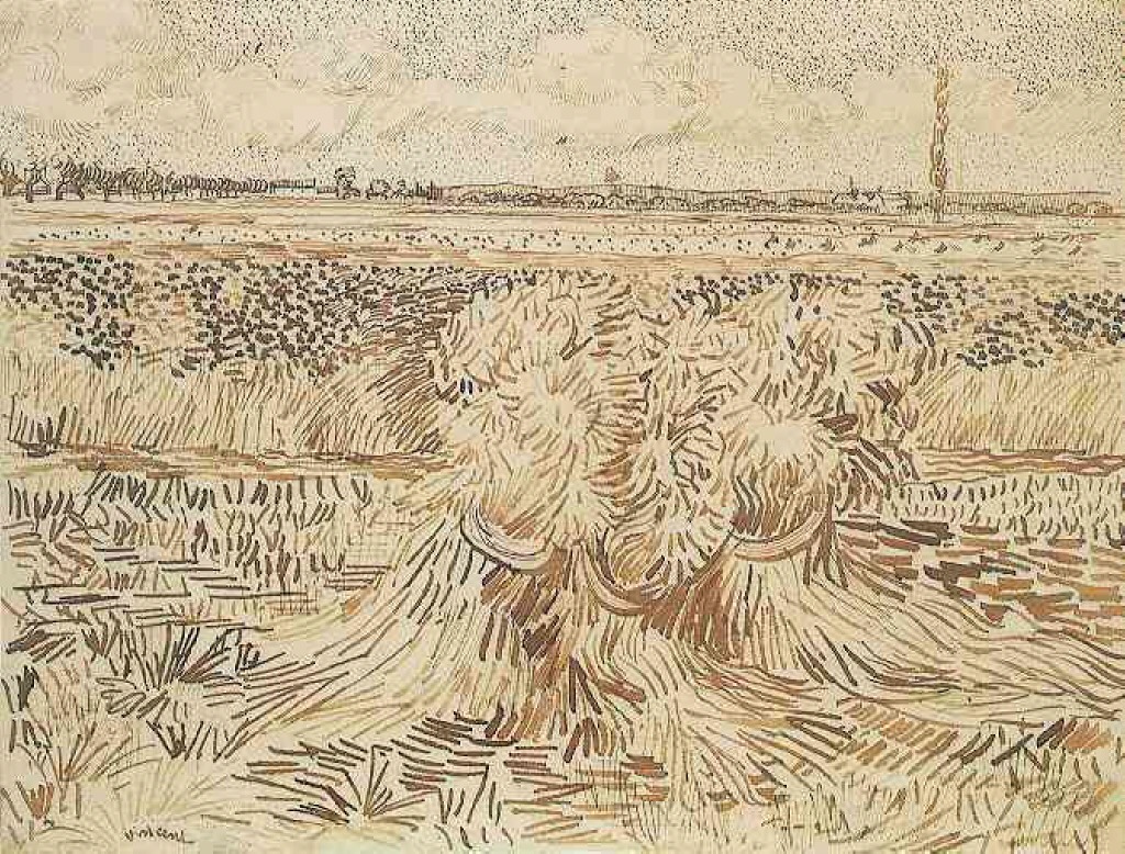 Wheat Field with Sheaves (1888) Vincent van Gogh tablo - Dekolata