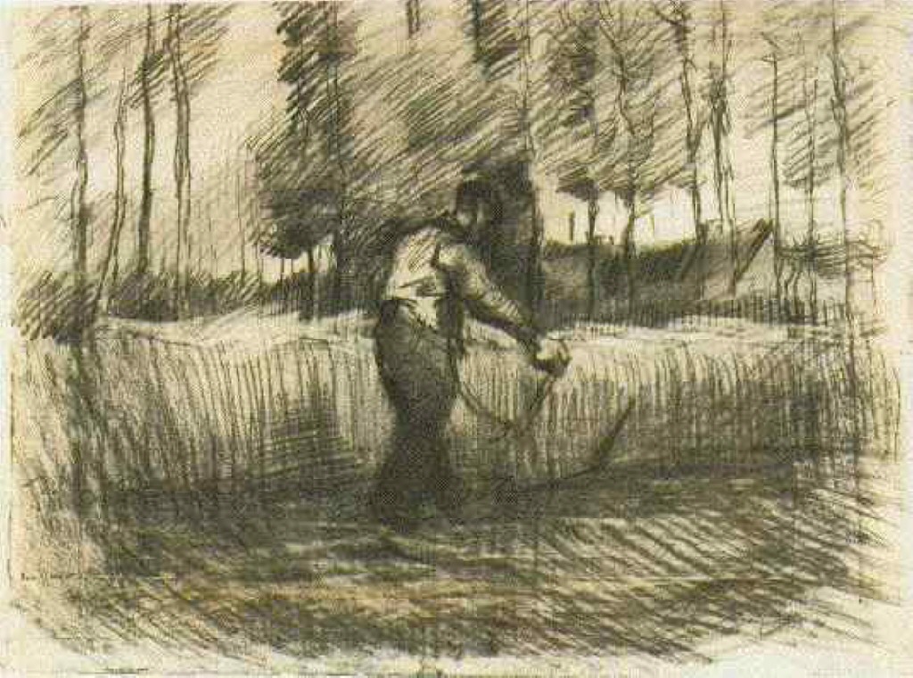Wheat Field with Trees and Mower (1885) Vincent van Gogh tablo - Dekolata