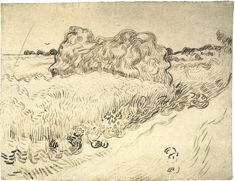 Wheat Field with a Stack of Wheat or Hay (1890) Vincent van Gogh tablo - Dekolata