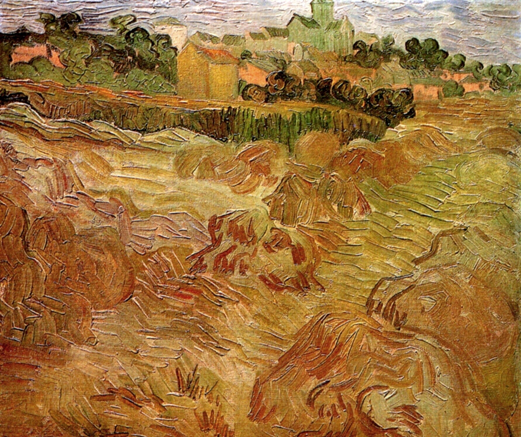 Wheat Fields with Auvers in the Background (1890) Vincent van Gogh tablo - Dekolata