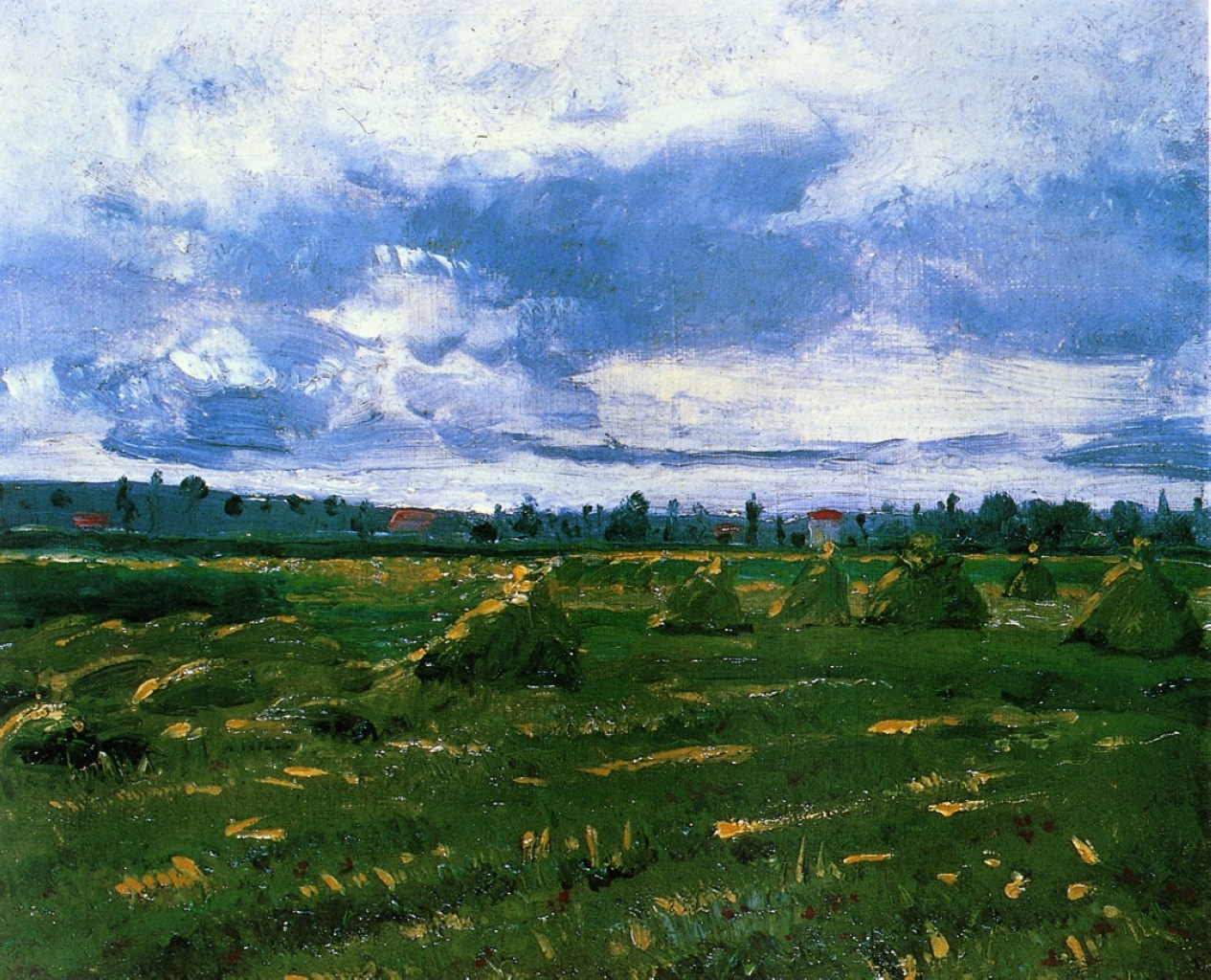 Wheat Fields with Stacks (1888) Vincent van Gogh tablo - Dekolata