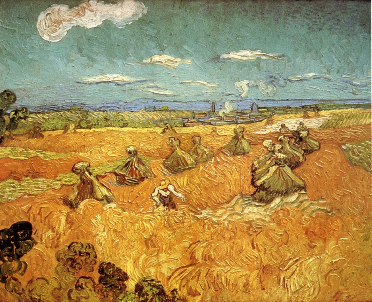 Wheat Stacks with Reaper (1888) Vincent van Gogh tablo - Dekolata