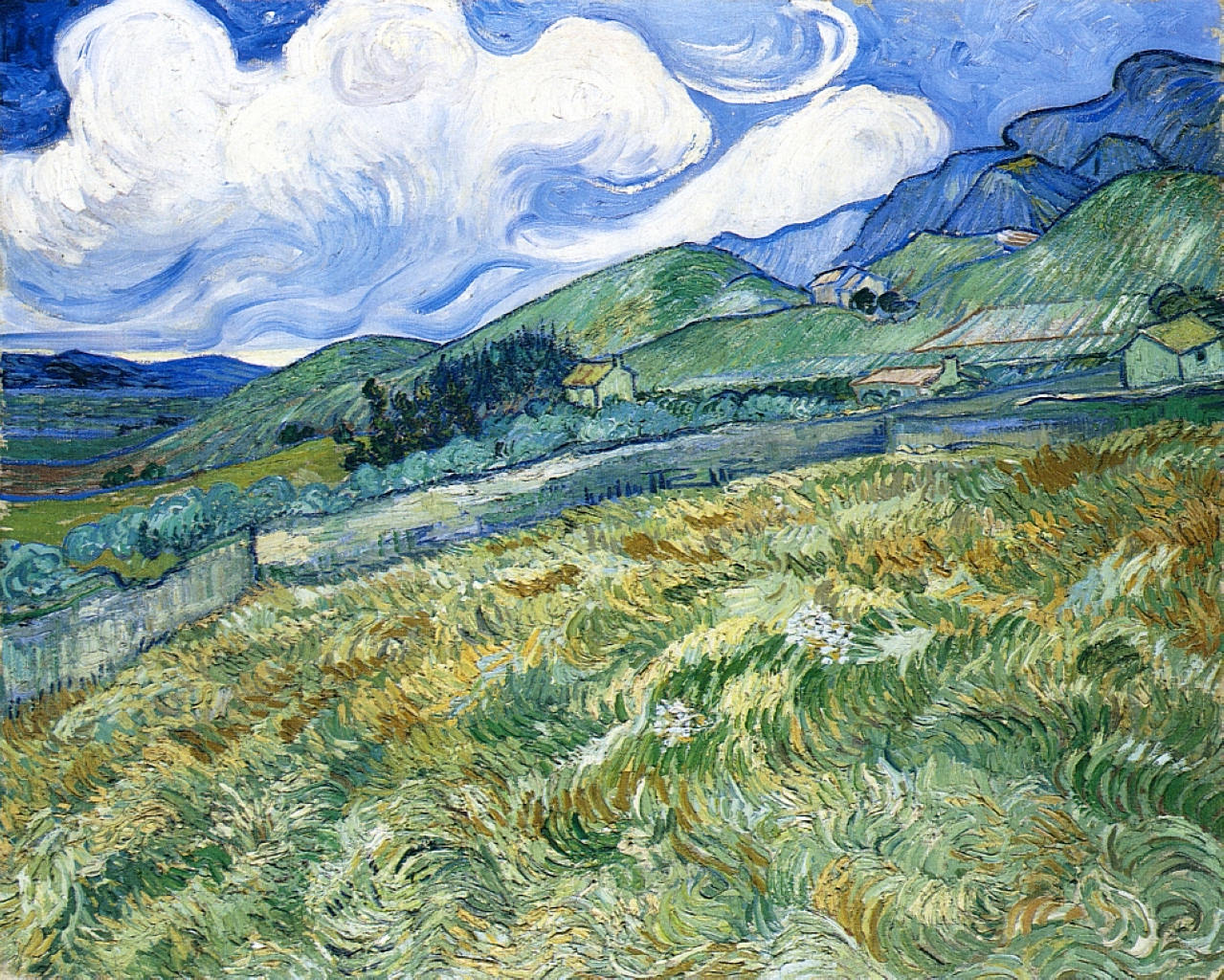 Wheatfield with Mountains in the Background (1889) Vincent van Gogh tablo - Dekolata