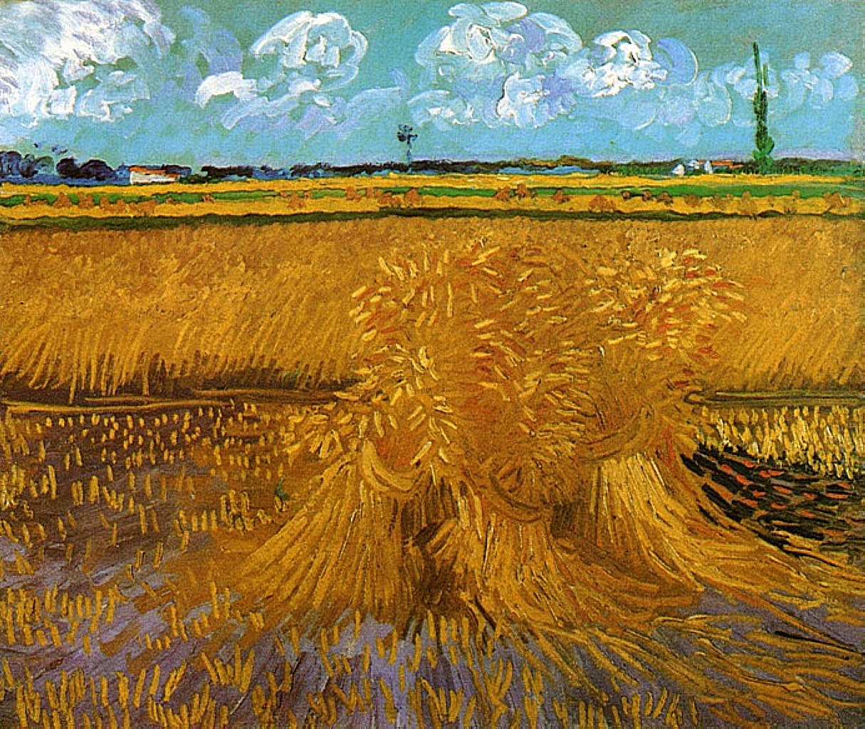 Wheatfield with Sheaves (1888) Vincent van Gogh tablo - Dekolata
