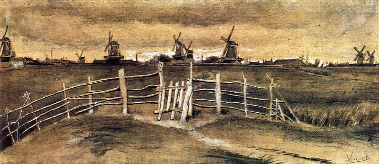 Windmils at Dordrecht (1881) Vincent van Gogh tablo - Dekolata