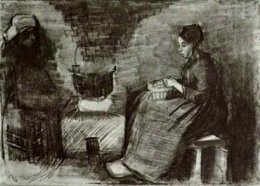 Woman, Sitting by the Fire, Peeling Potatoes, Sketch of a Second Figure (1885) – Vincent van Gogh Tablo