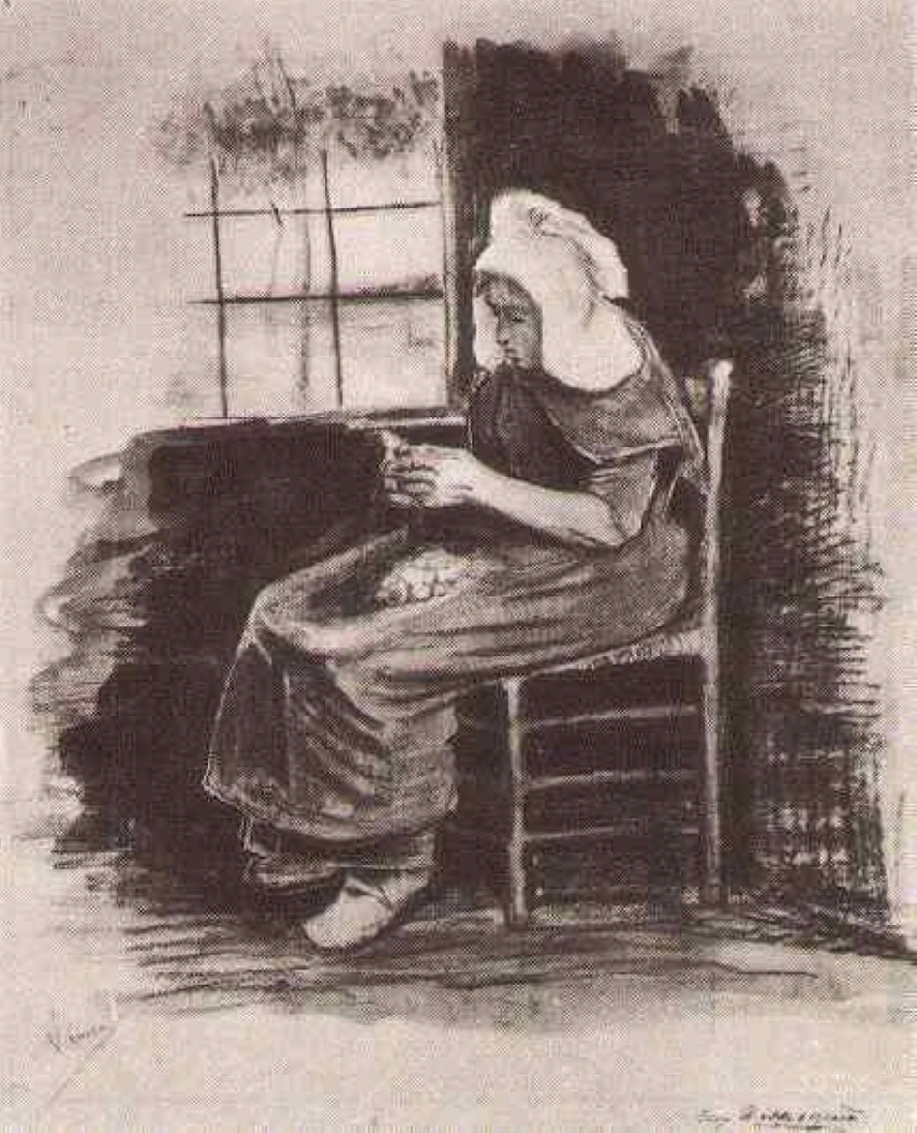 Woman Peeling Potatoes near a Window (1881) Vincent van Gogh tablo - Dekolata