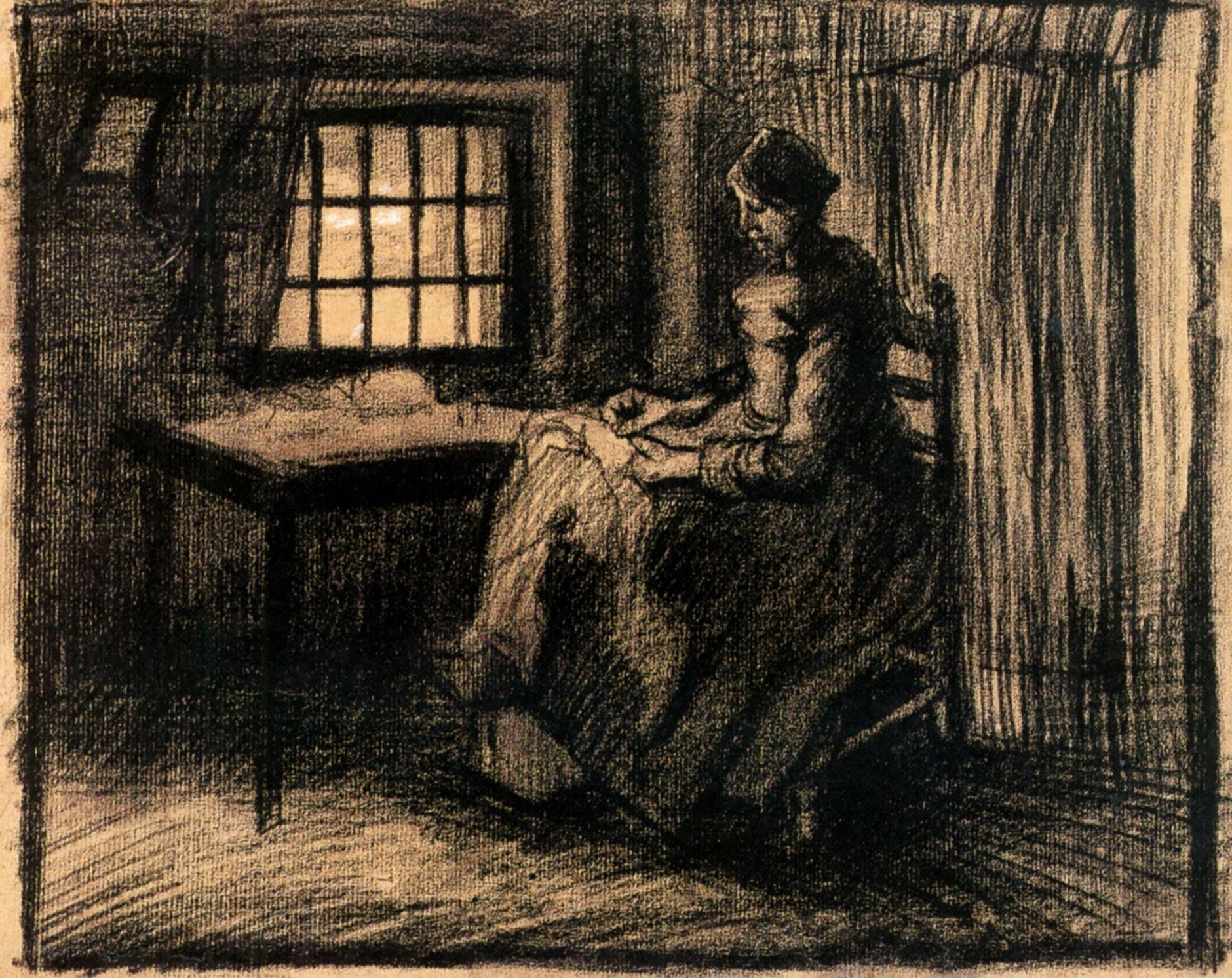 Woman Sewing (1885) Vincent van Gogh tablo - Dekolata