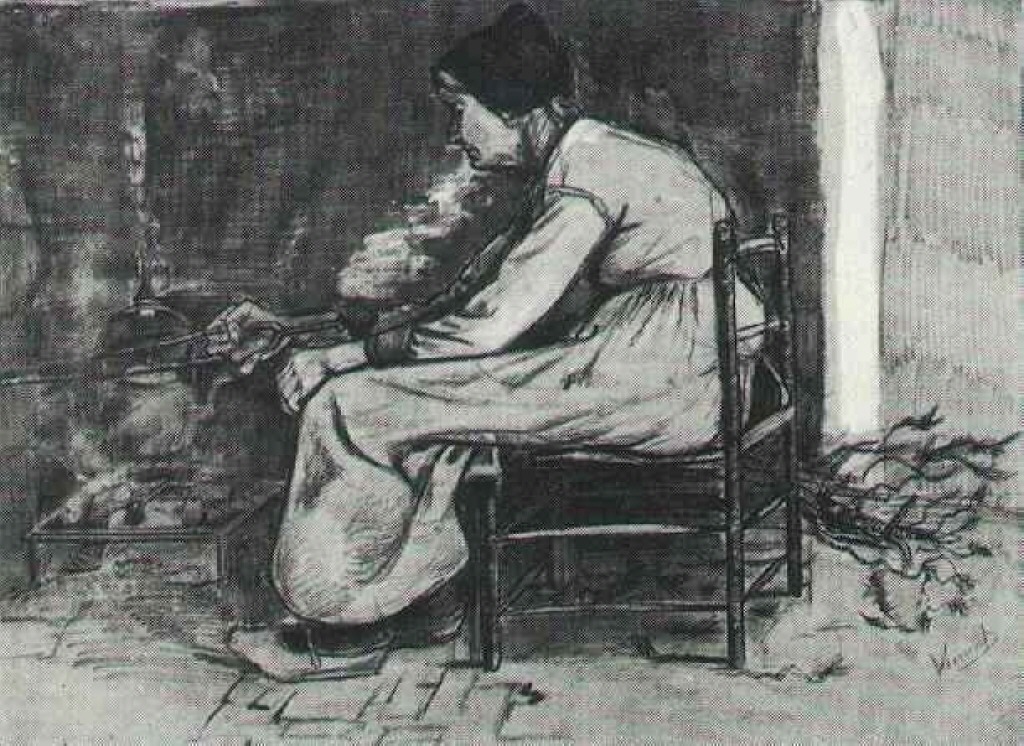 Woman Sitting at the Fireside (1881) Vincent van Gogh tablo - Dekolata