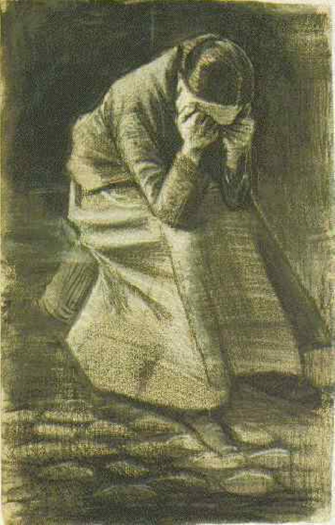 Woman Sitting on a Basket with Head in Hands (1881) Vincent van Gogh tablo - Dekolata