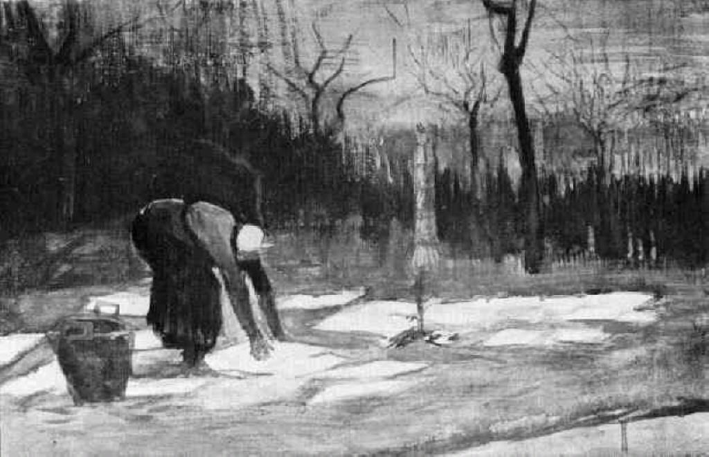 Woman Spreading Out Laundry on a Field (1882) Vincent van Gogh tablo - Dekolata
