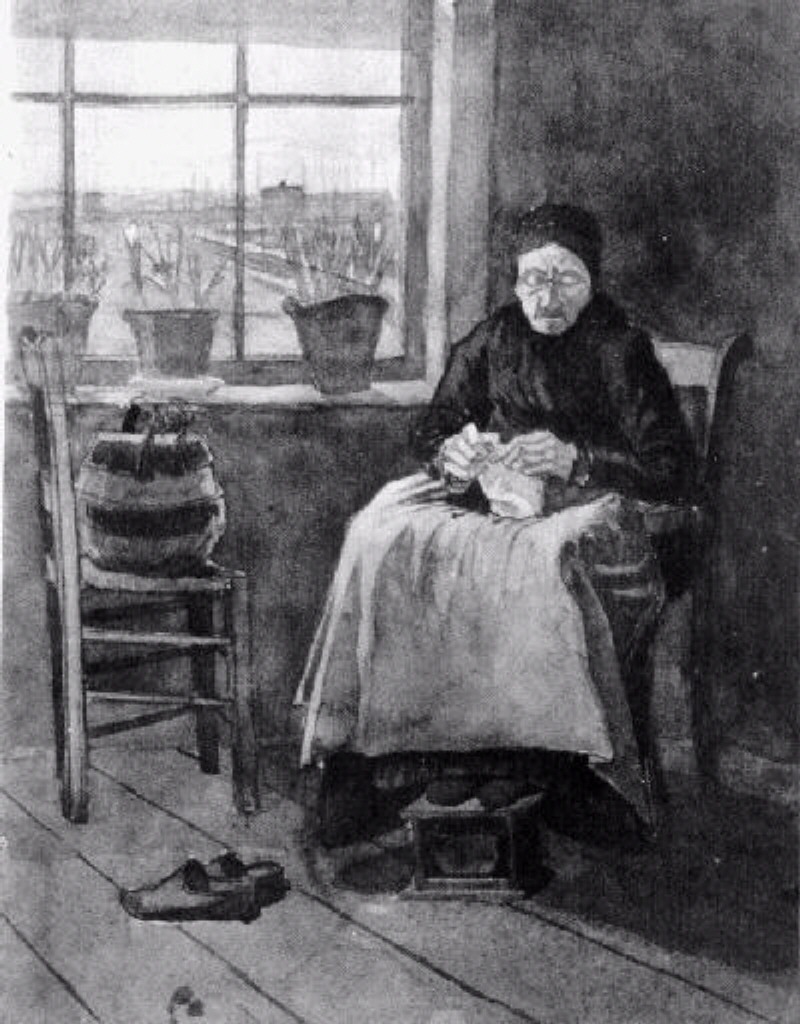 Woman at the Window, Knitting (1882) Vincent van Gogh tablo - Dekolata