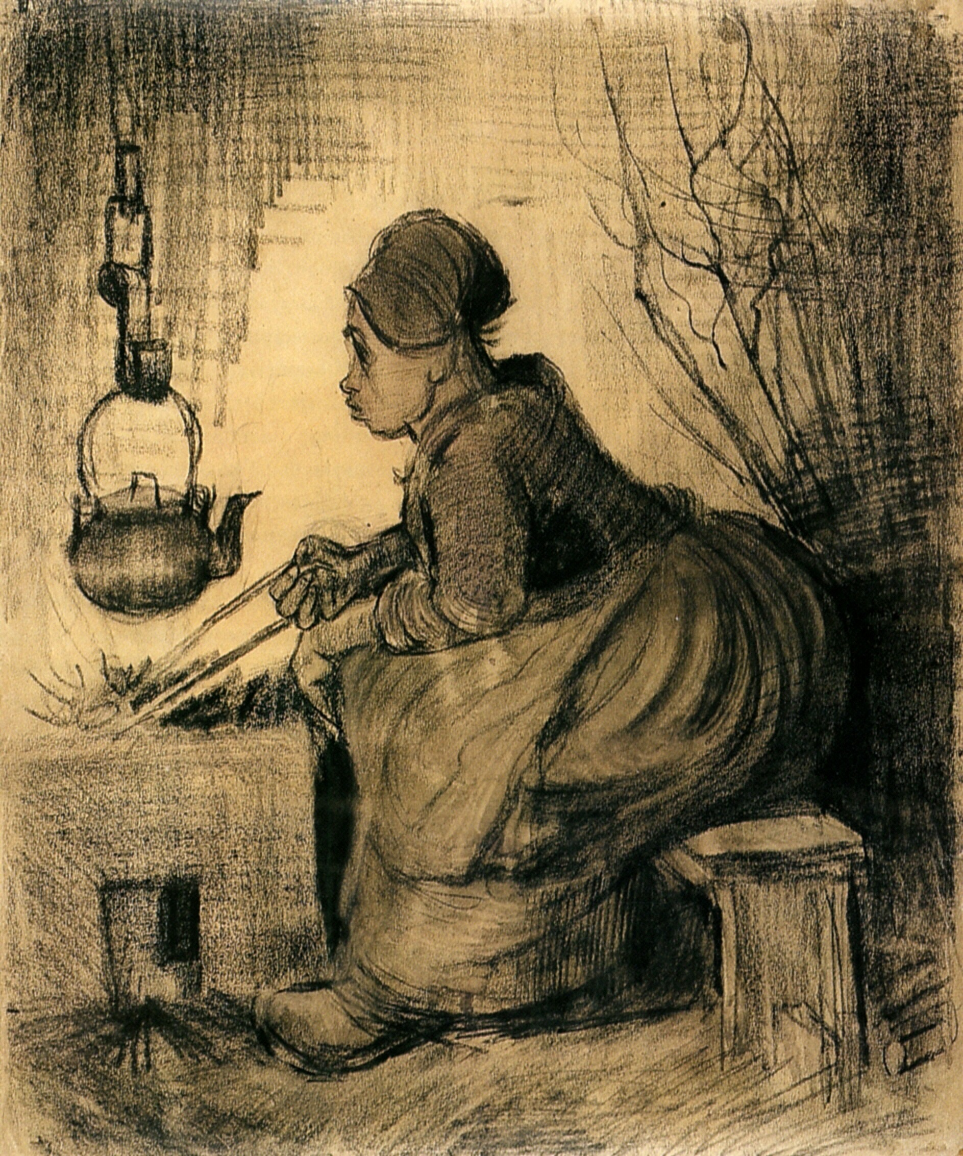 Woman by a Hearth (1885) Vincent van Gogh tablo - Dekolata