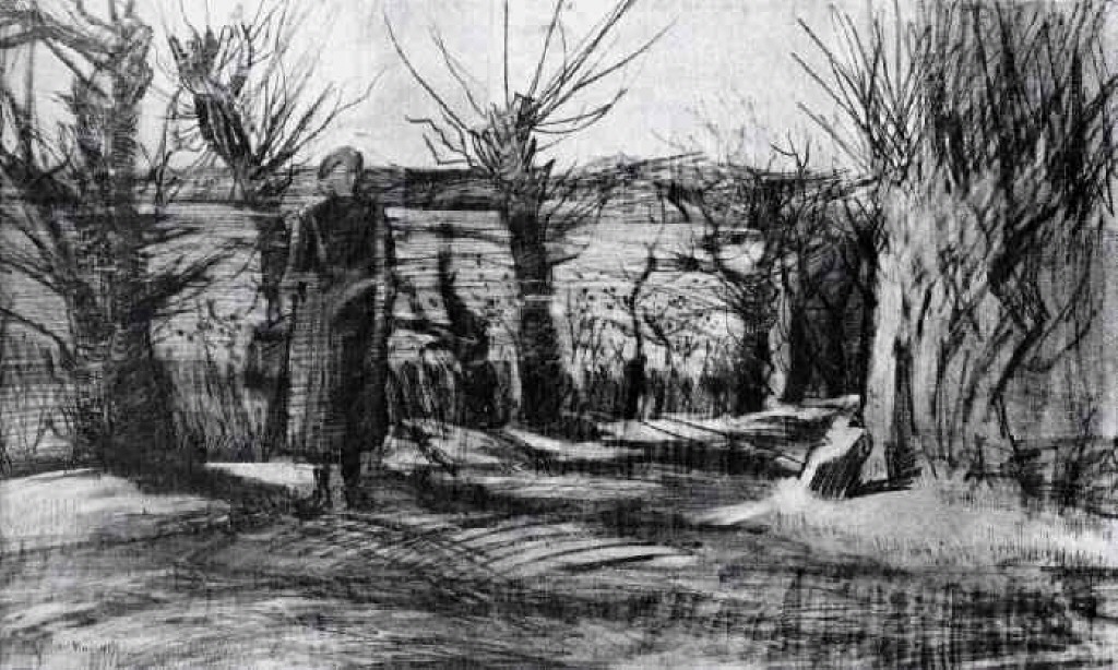 Woman on a Road with Pollard Willows (1882) Vincent van Gogh tablo - Dekolata