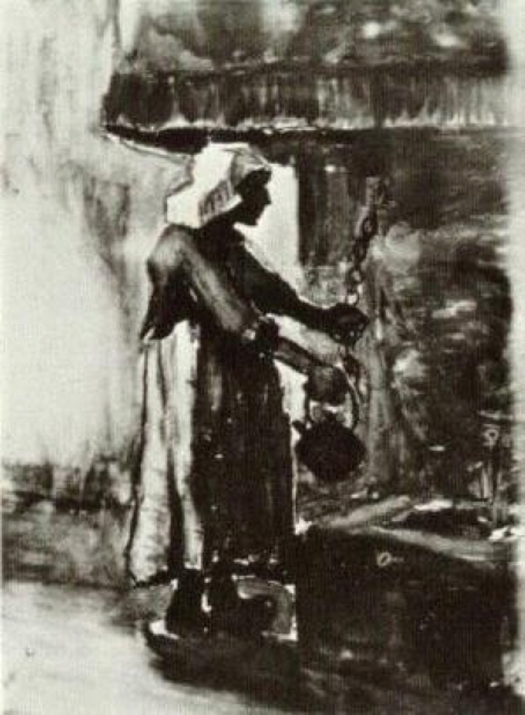 Woman with Kettle by the Fireplace (1885) Vincent van Gogh tablo - Dekolata