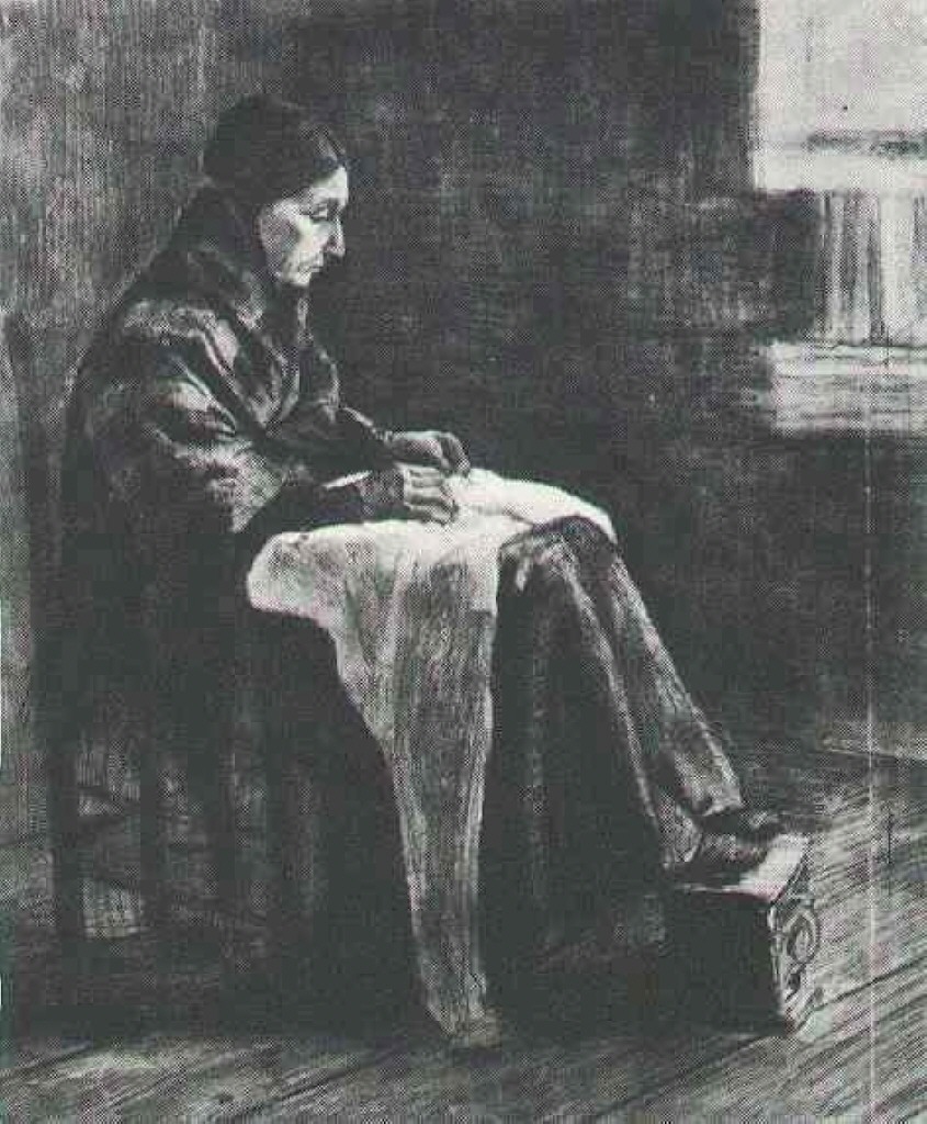 Woman with Shawl, Sewing (1883) Vincent van Gogh tablo - Dekolata