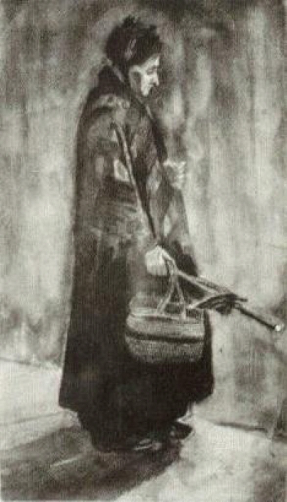 Woman with Shawl, Umbrella and Basket (1882) Vincent van Gogh tablo - Dekolata