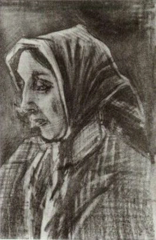 Woman with Shawl over her Hair, Head (1883) Vincent van Gogh tablo - Dekolata