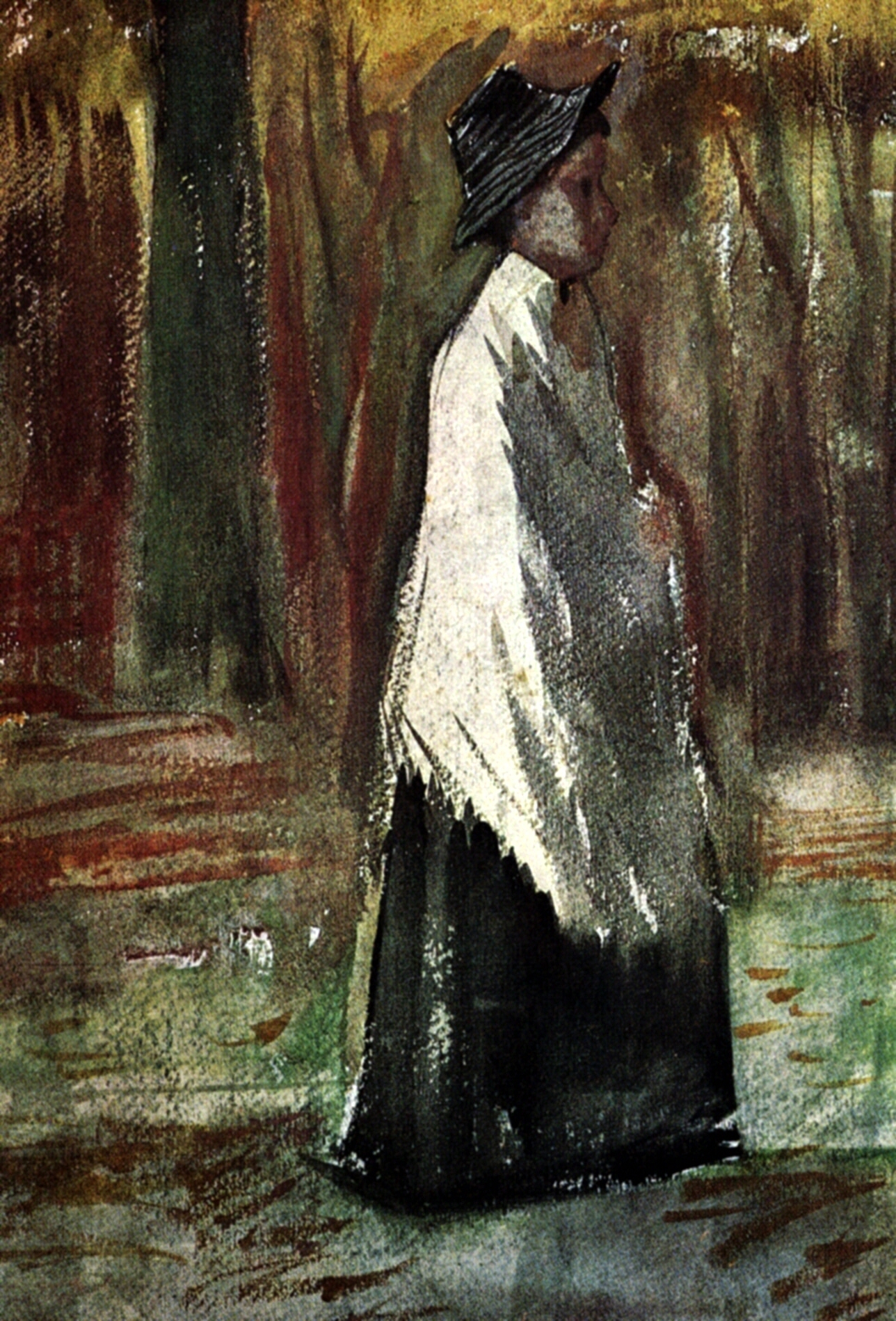 Woman with White Shawl in a Wood (1882) Vincent van Gogh tablo - Dekolata