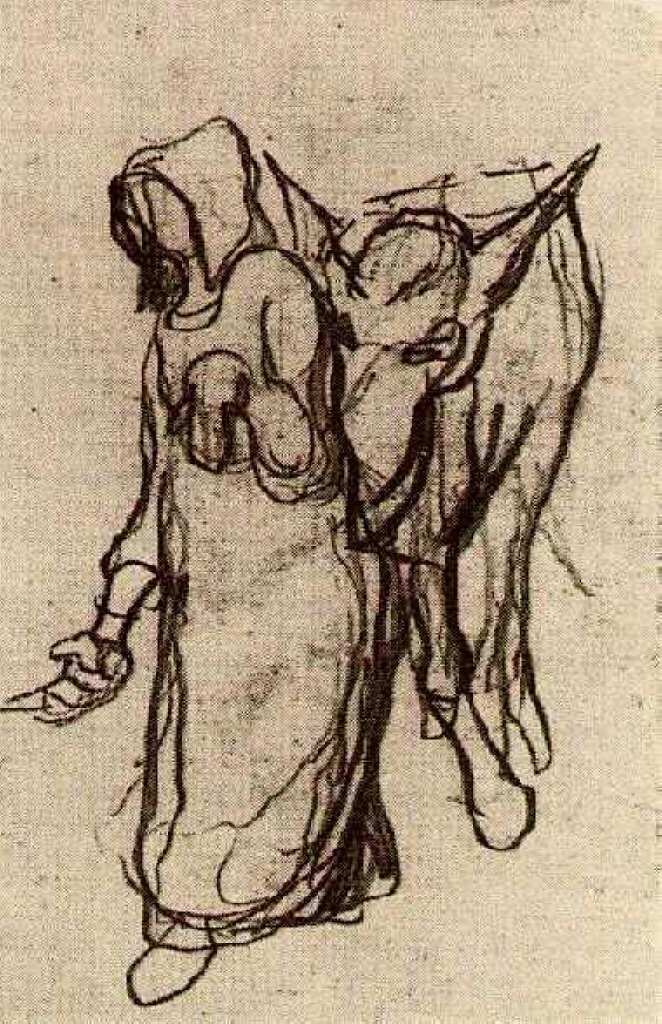 Woman with a Donkey (1890) Vincent van Gogh tablo - Dekolata