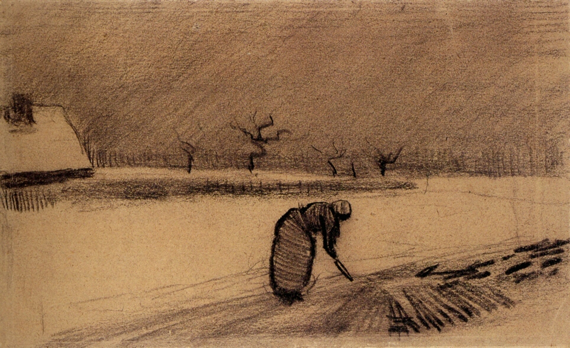 Woman with a Fork in a Winter Landscape (1883) – Vincent van Gogh Tablo