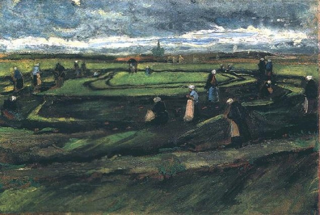 Women Mending Nets in the Dunes (1882) Vincent van Gogh tablo - Dekolata