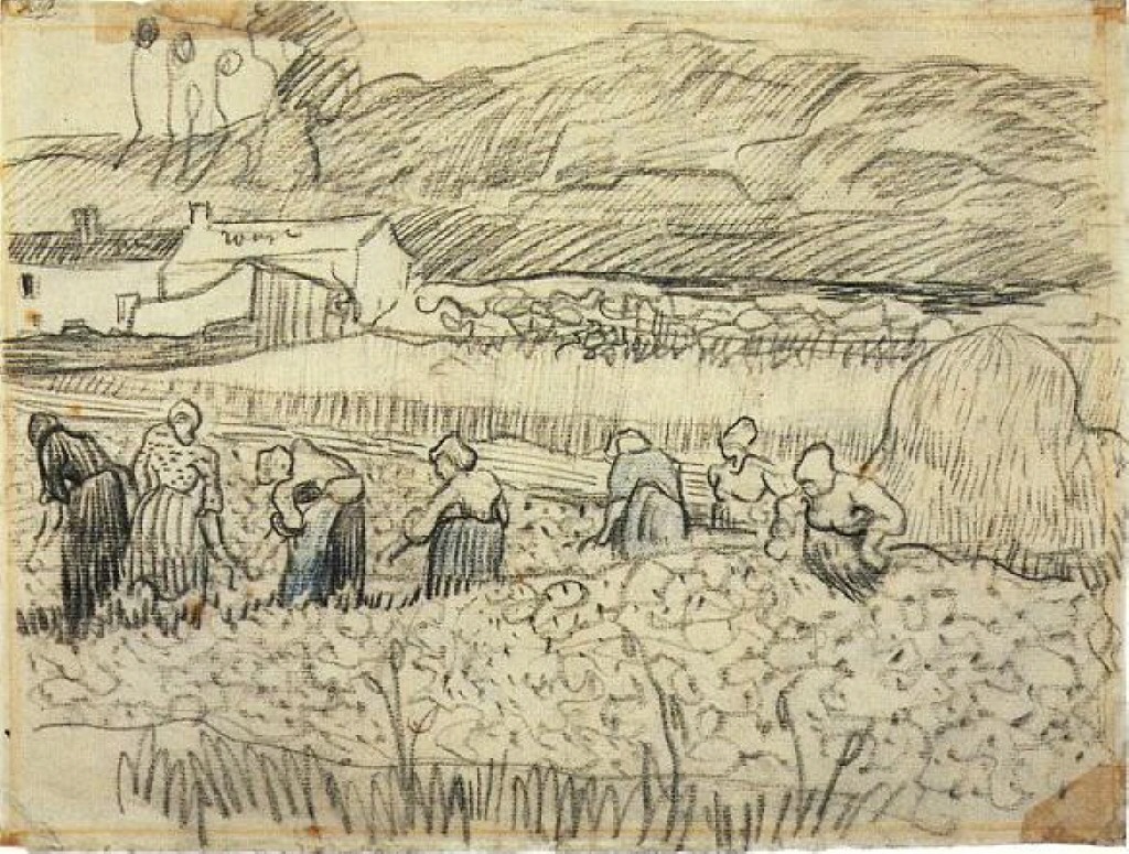 Women Working in Wheat Field (1890) Vincent van Gogh tablo - Dekolata