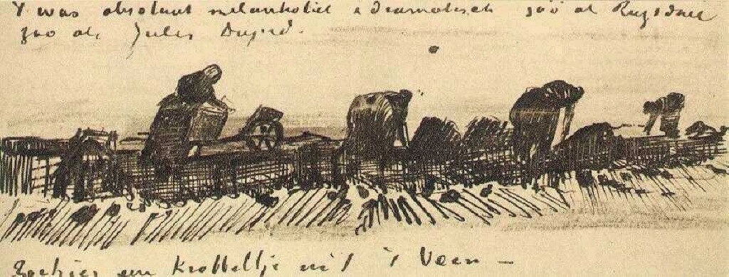 Women Working in the Peat (1883) Vincent van Gogh tablo - Dekolata