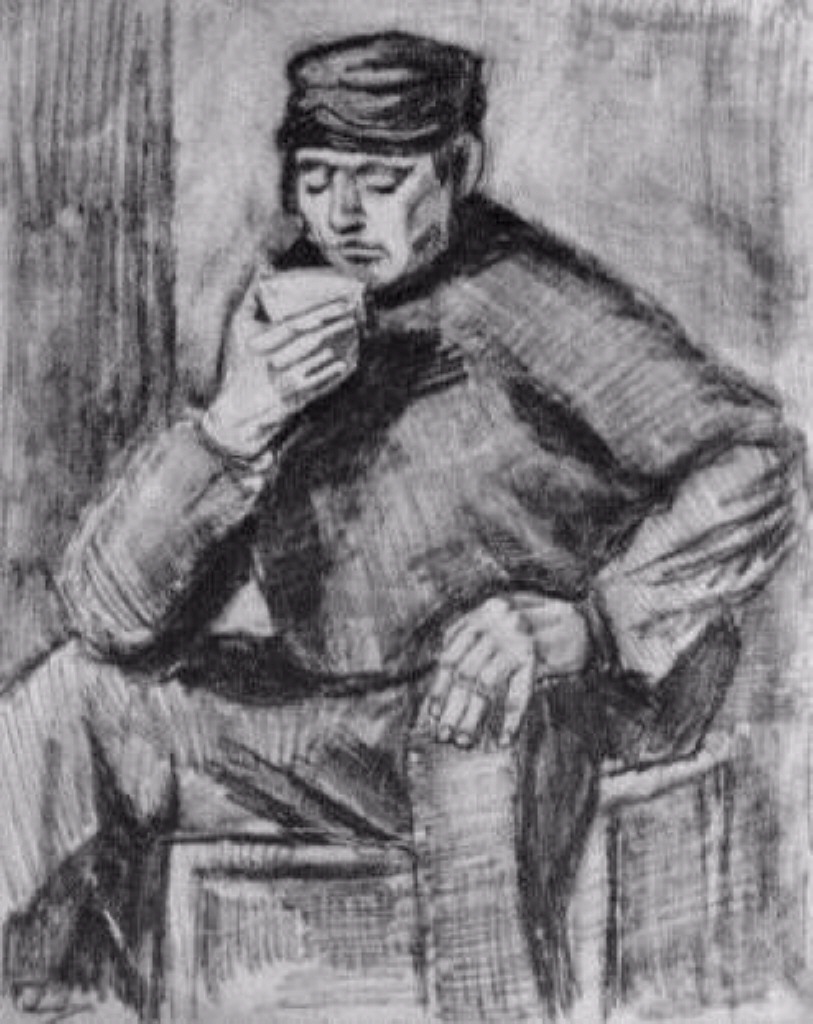 Young Man, Sitting with a Cup in his Hand, Half Length (1883) Vincent van Gogh tablo - Dekolata