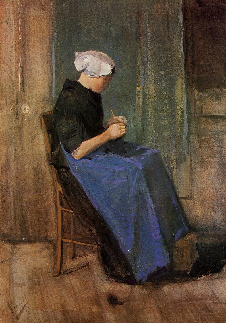 Young woman knitting (1881) Vincent van Gogh tablo - Dekolata
