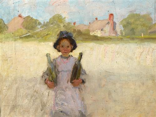 Study of a Child Carrying Bottles in a Landscape Walter Osborne tablo - Dekolata