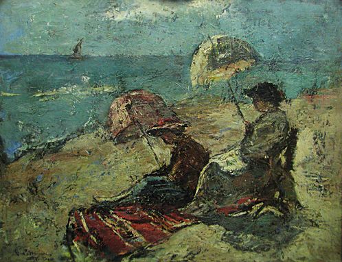 On the Falaise, Under the Umbrella (1921) – Gheorghe Petrașcu Tablo