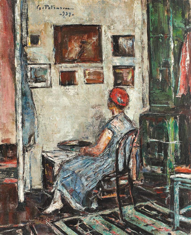 Workshop Interior (Blue Dress) (1937) Gheorghe Petrașcu tablo - Dekolata