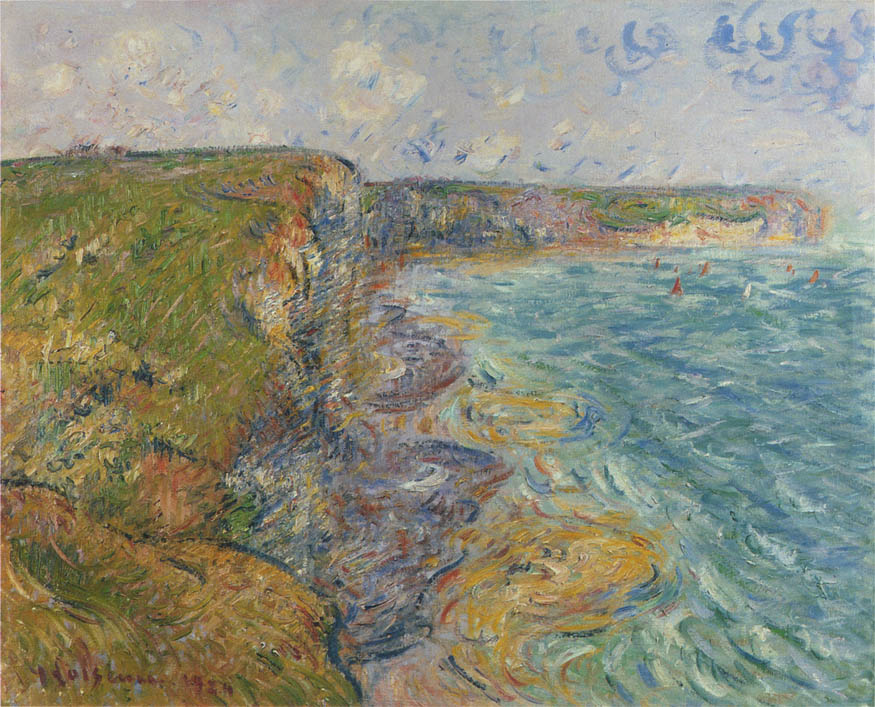 Sailboats near the Cliffs at Yport (1924) Gustave Loiseau tablo - Dekolata