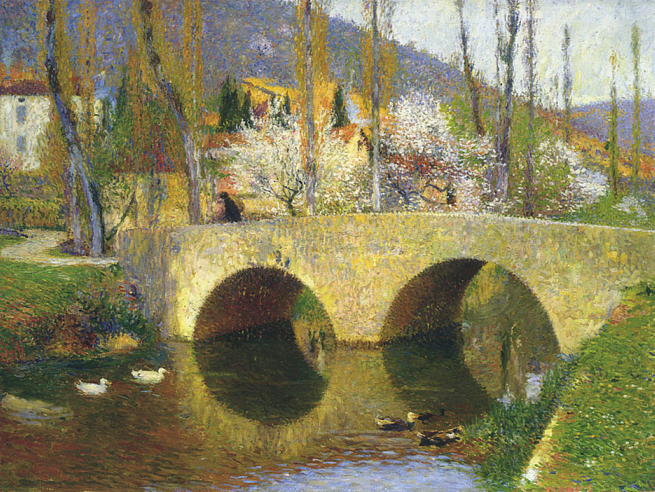 The Bridge at Labastide du Vert in Spring (1911) Henri Martin tablo - Dekolata