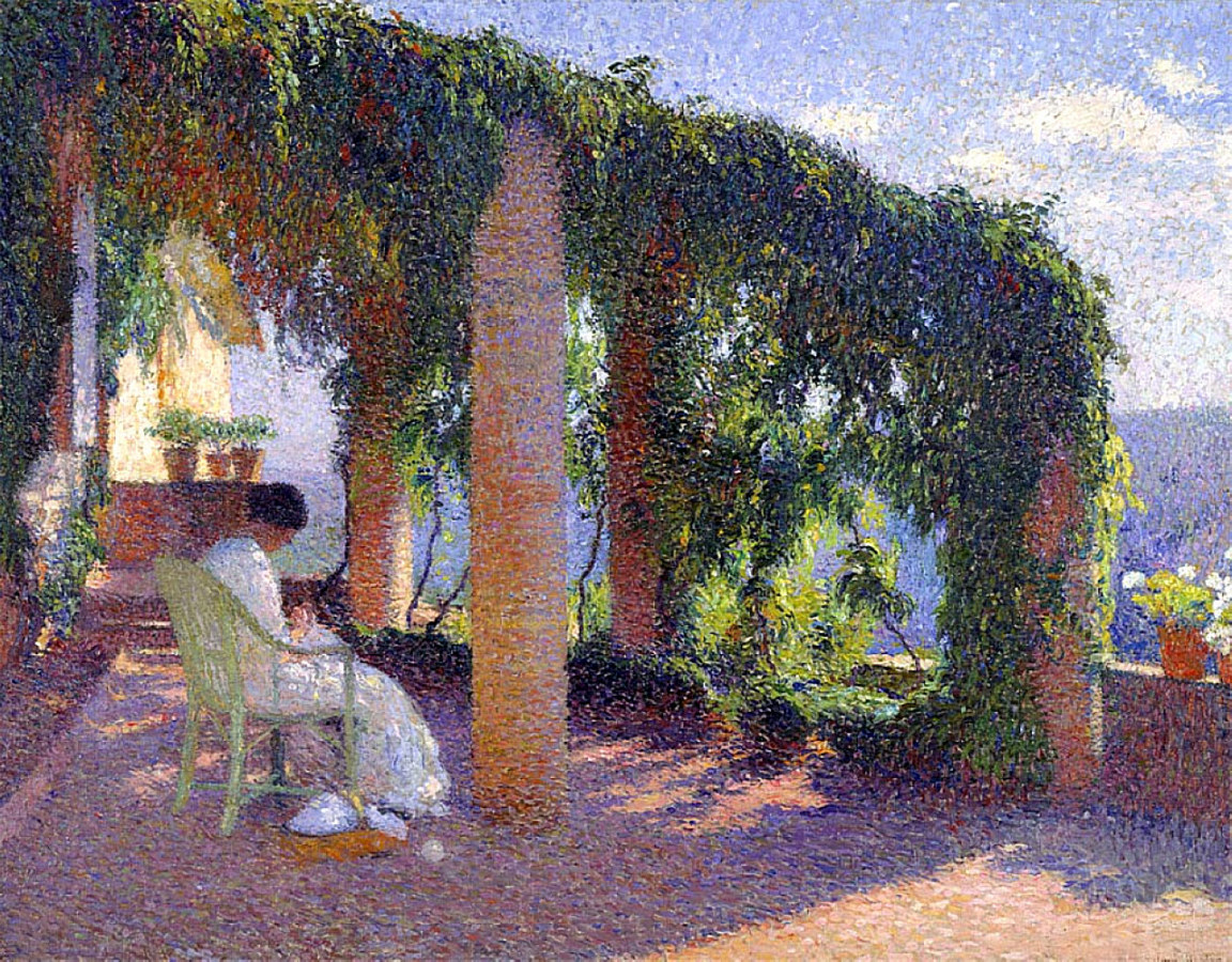 Woman Sewing on a Veranda Henri Martin tablo - Dekolata