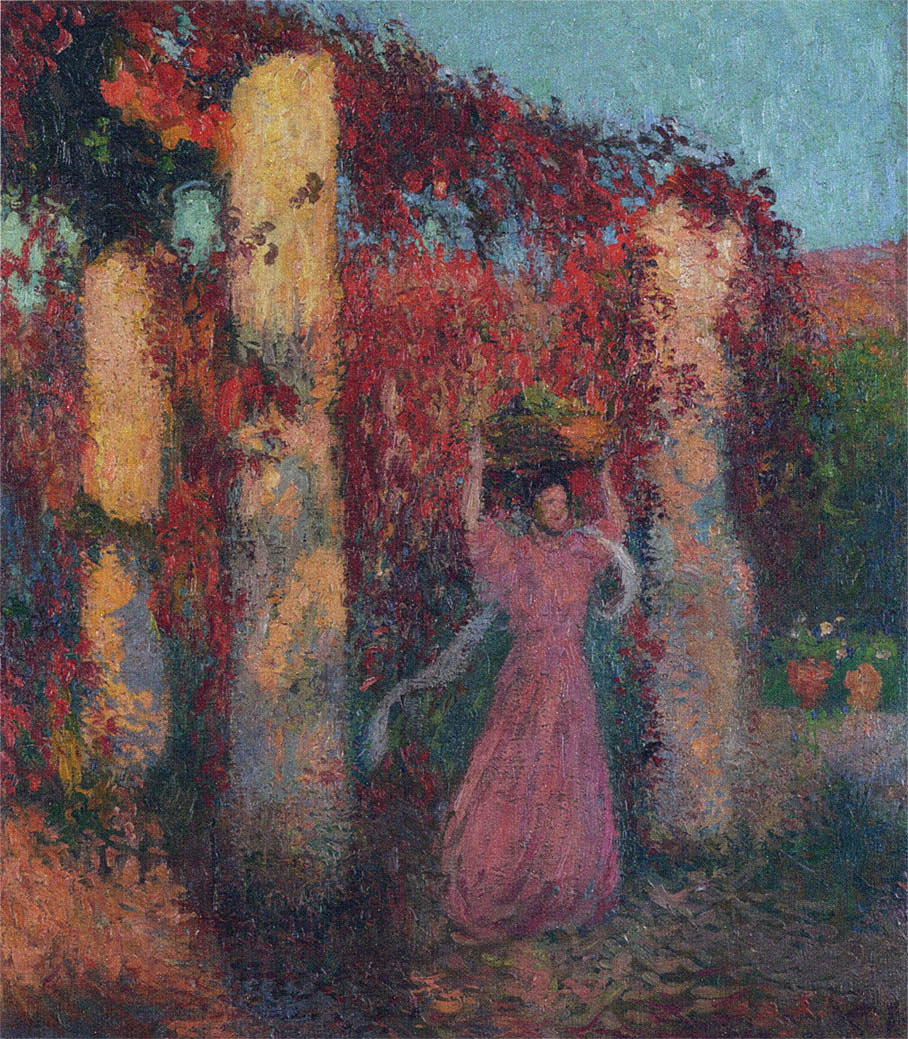 Young Woman in Vigne Vierge Rouge Henri Martin tablo - Dekolata