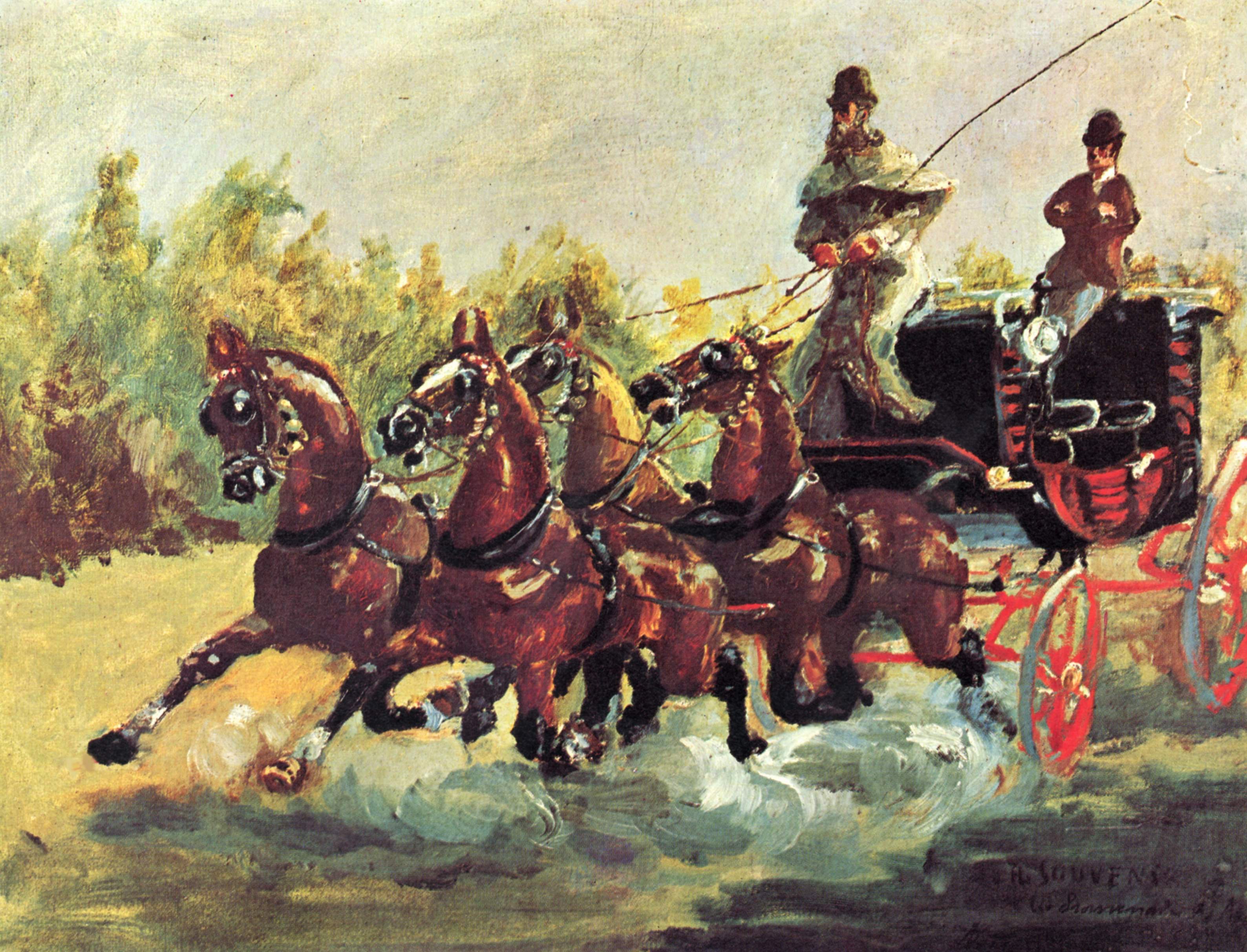 Count Alphonse de Toulouse Lautrec driving a four horse hitch (1881) Henri de Toulouse-Lautrec tablo - Dekolata