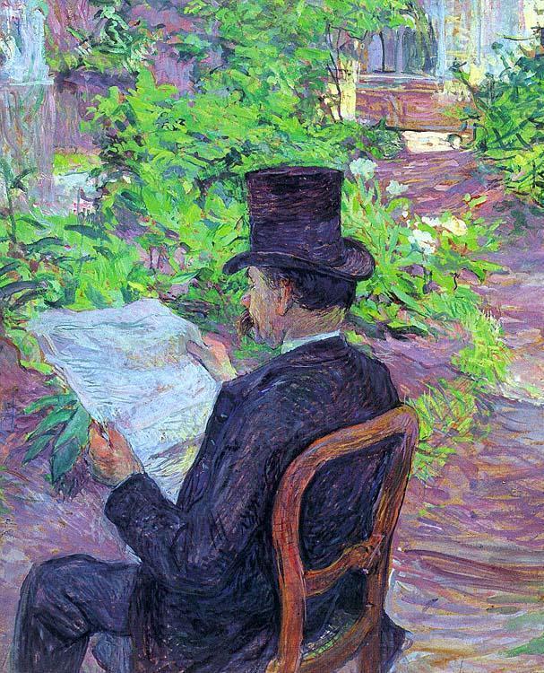 Desire Dehau Reading a Newspaper in the Garden (1890) – Henri de Toulouse-Lautrec Tablo