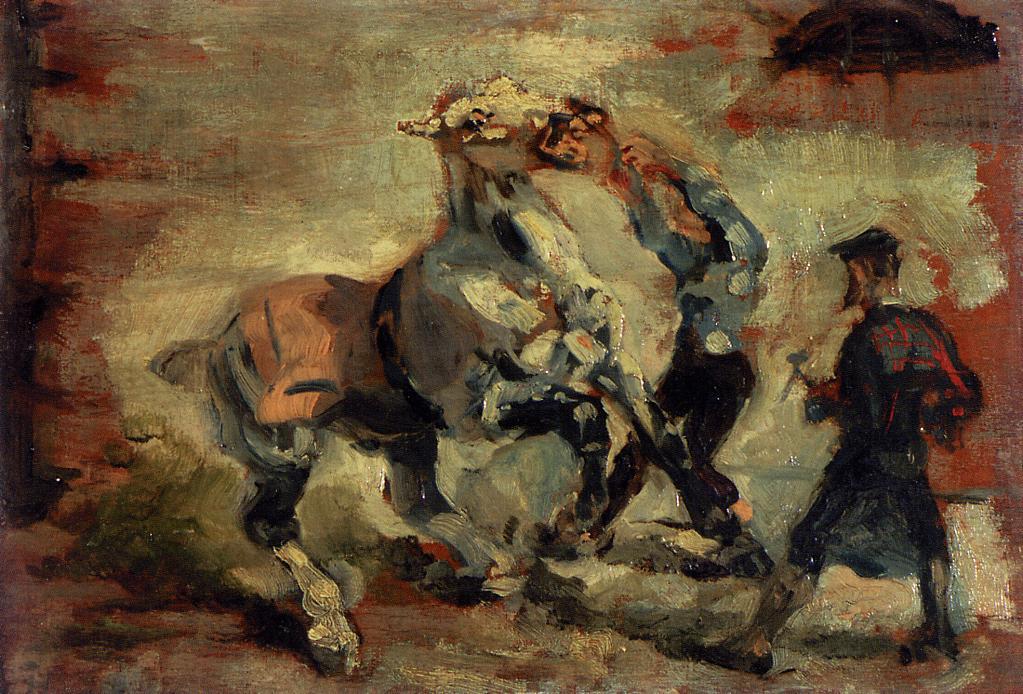 Horse Fighting His Groom (1881) Henri de Toulouse-Lautrec tablo - Dekolata