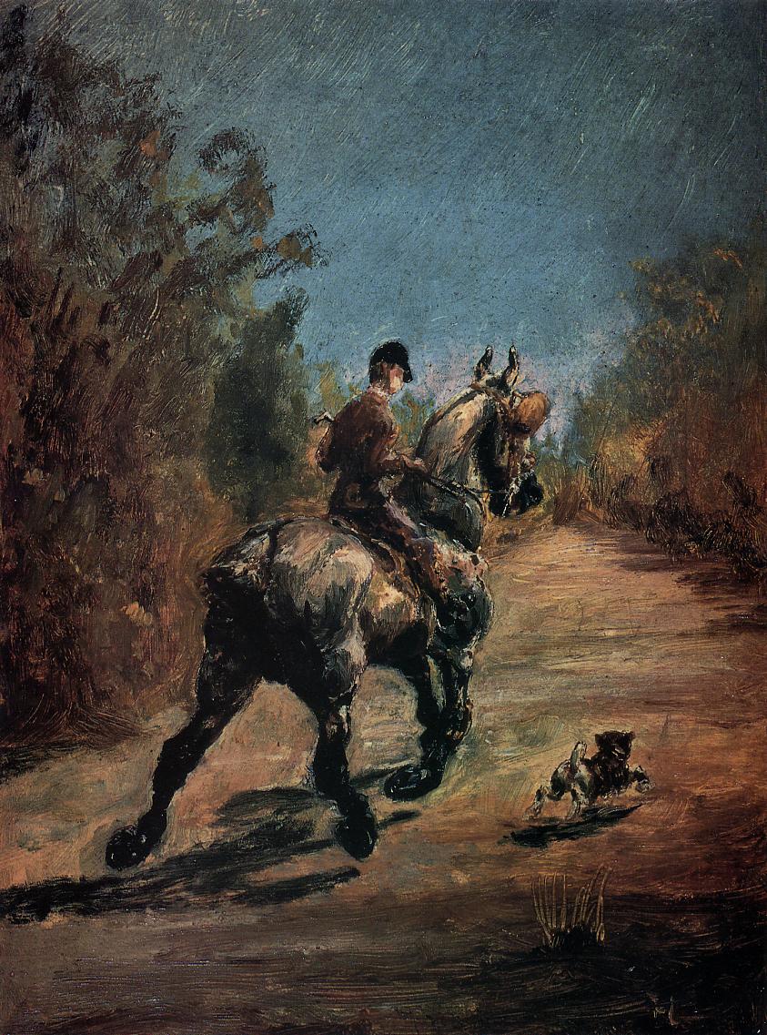 Horse and Rider with a Little Dog (1879) Henri de Toulouse-Lautrec tablo - Dekolata