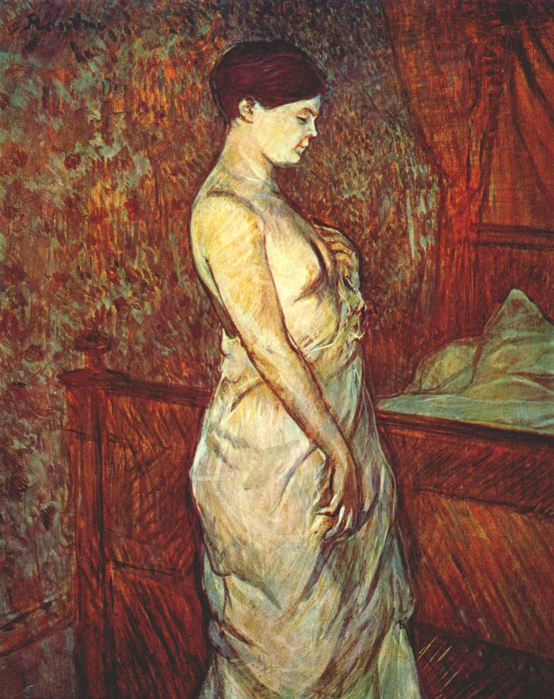 Poupoule in chemise by her bed Henri de Toulouse-Lautrec tablo - Dekolata