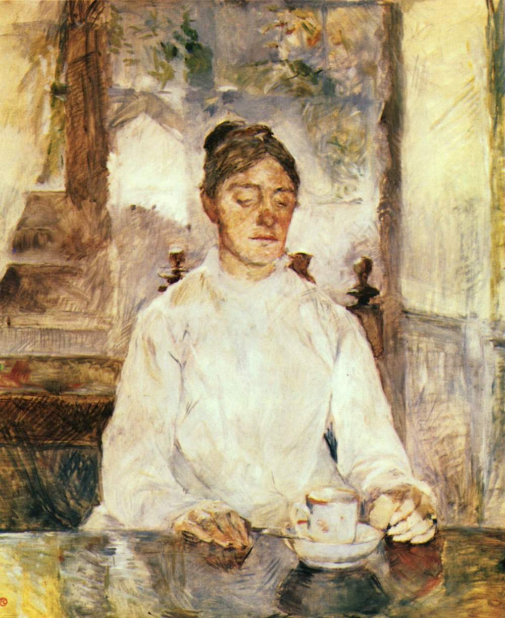 The artist's mother, the Countess Adèle de Toulouse Lautrec at breakfast (1881) Henri de Toulouse-Lautrec tablo - Dekolata