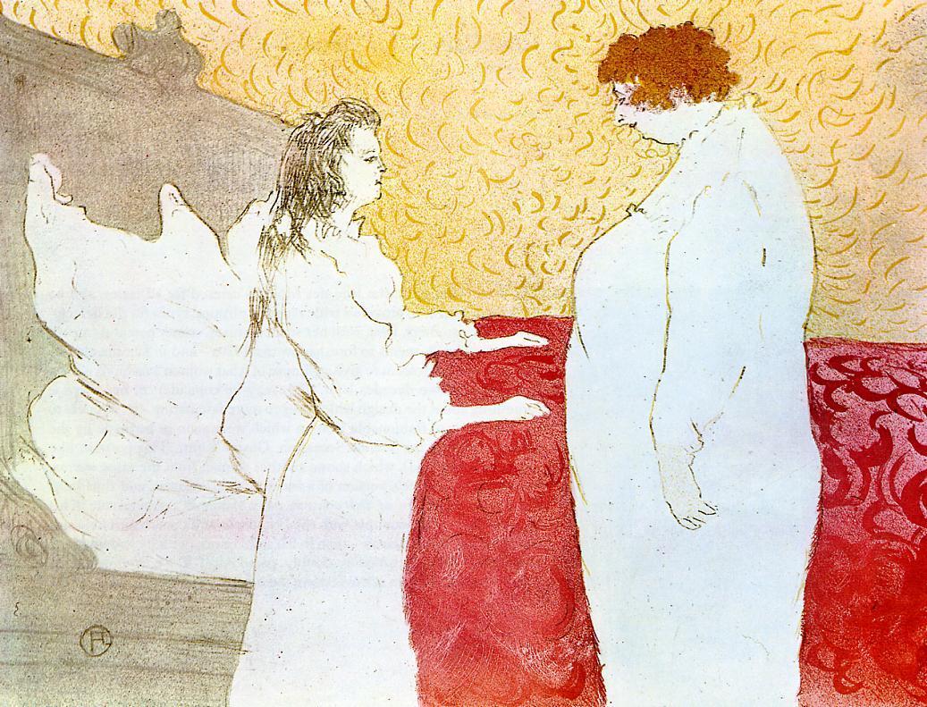 They Woman in Bed, Profile, Getting Up (1896) Henri de Toulouse-Lautrec tablo - Dekolata
