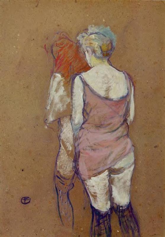Two Half Naked Women Seen from Behind in the Rue des Moulins Brothel (1894) Henri de Toulouse-Lautrec tablo - Dekolata