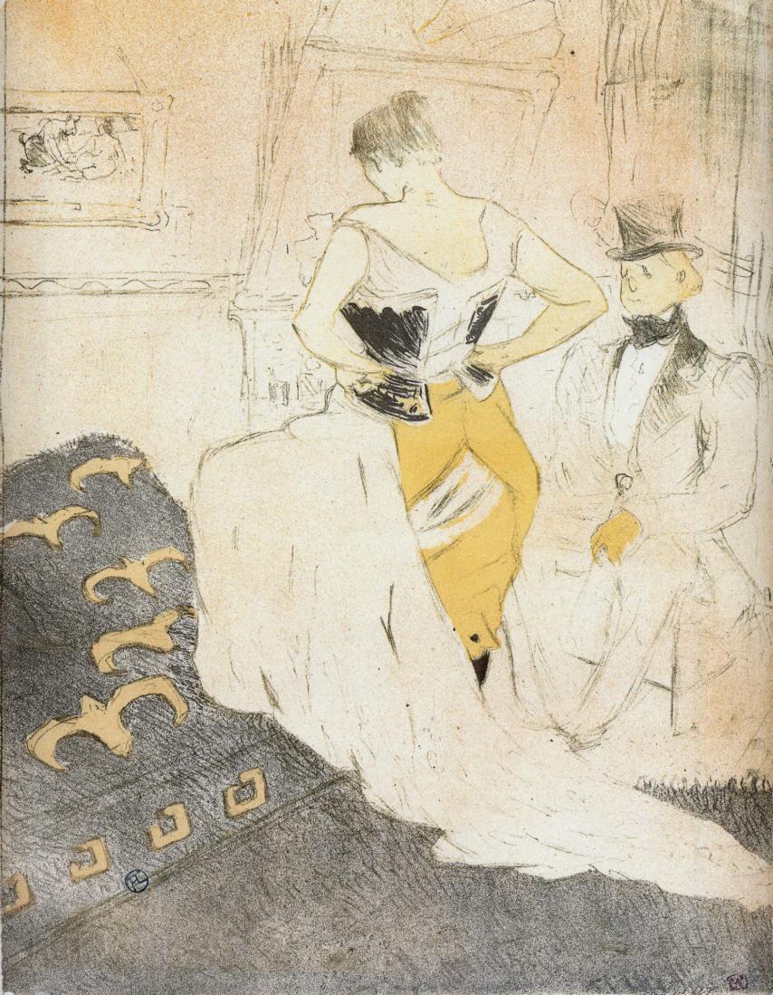 Woman Fastening a Corset them, Passing Conquest (1896) Henri de Toulouse-Lautrec tablo - Dekolata