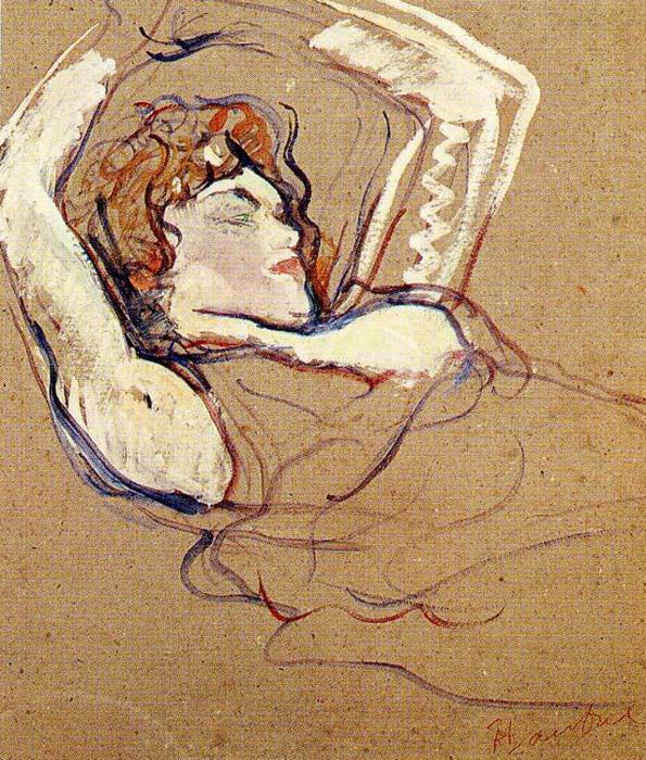 Woman Lying on Her Back, Both Arms Raised (1894) Henri de Toulouse-Lautrec tablo - Dekolata